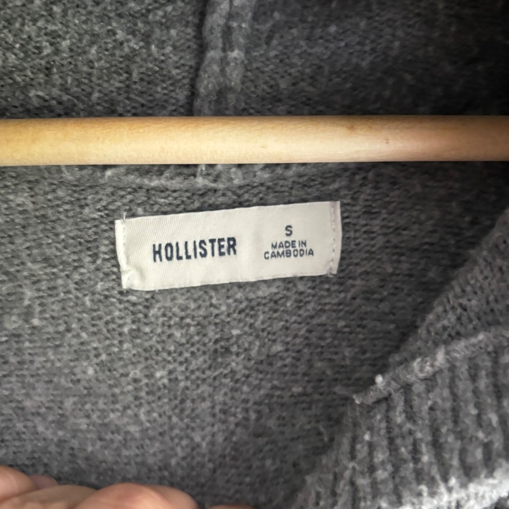 Hollister Grey Cropped Knit‎ Hoodie Bow S Cozy Women's Small Coquette Soft - Picture 3 of 6